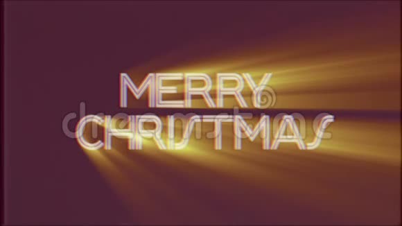 闪亮的MerryCHRISTMAS文字光线移动旧的VHS磁带复古效果电视屏幕动画背景无缝视频的预览图
