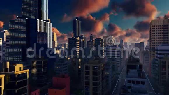 日出后的现代大城市天际线视频的预览图