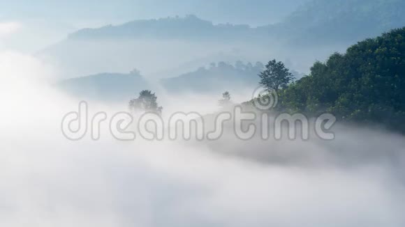 时间流逝令人惊叹的自然薄雾在日出期间漫过自然山脉视频的预览图