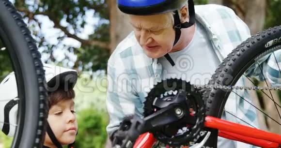 祖父和儿子修理他们的自行车视频的预览图