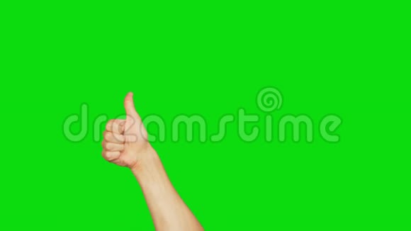 右手在绿色背景上伸出拇指好的象征阿尔法通道按键绿色屏幕透明透明视频的预览图