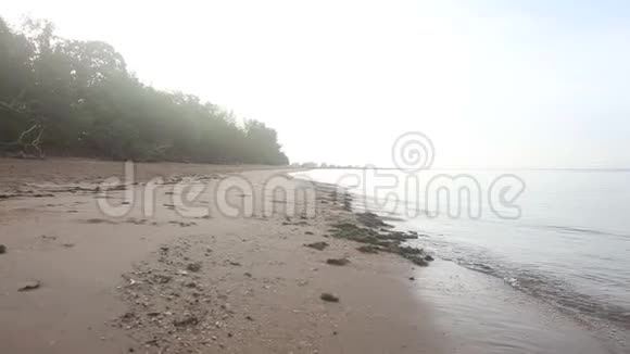 黎明时分海浪拍打沙海海岸视频的预览图