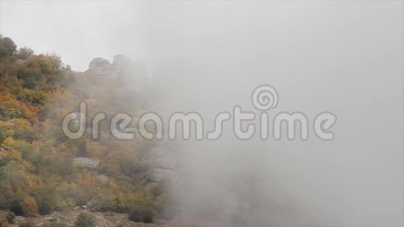 澳大利亚蓝山景观落基山脉有雾森林背景澳大利亚蓝三姐妹视频的预览图