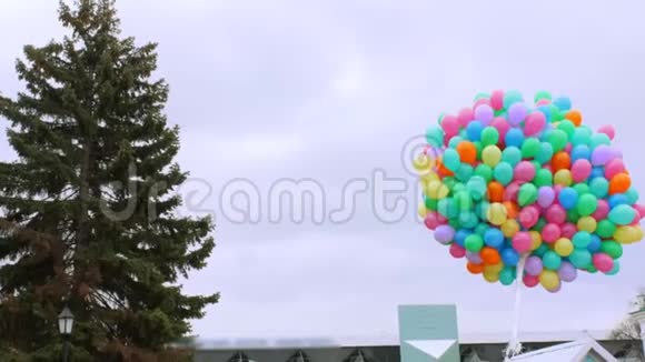 天空背景上的五彩气球视频的预览图