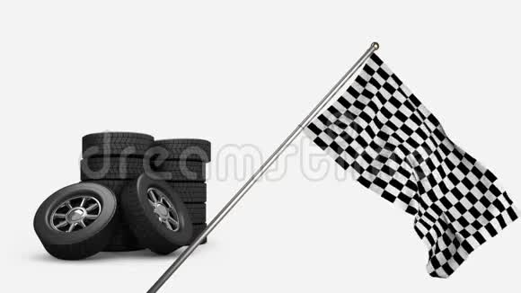 赛车轮胎和赛车旗视频的预览图