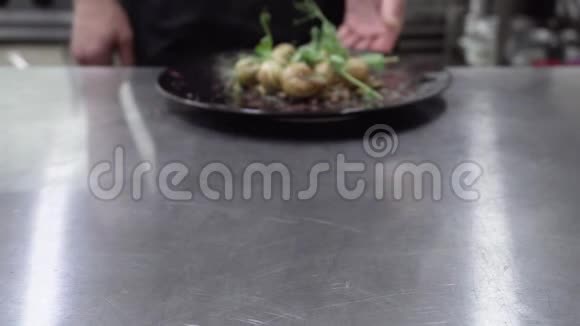 关闭厨师摆盘与蜗牛厨房里的美食视频的预览图