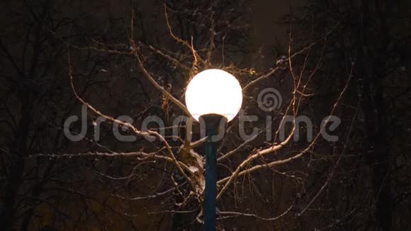 夜晚的灯笼在木头的背景上撒满了白雪视频的预览图