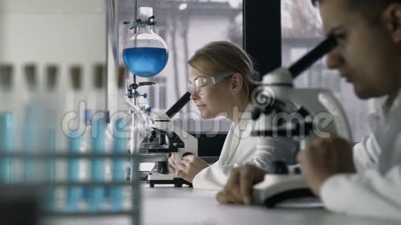 在实验室做实验的女研究员视频的预览图