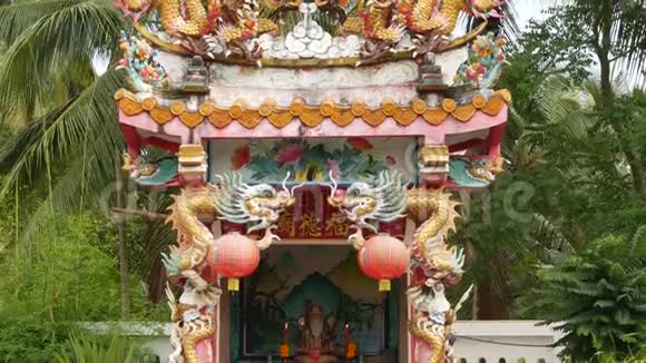 宗教色彩斑斓的龙雕以中国传统风格装饰的神殿艺术建筑视频的预览图