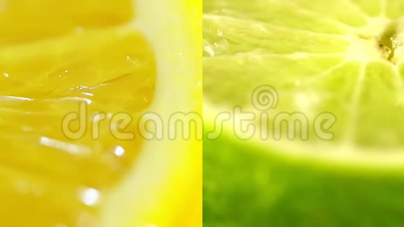 柠檬就快了美丽多汁的黄色橙色和绿色石灰一个视频上的几个帧柑橘类水果拼贴视频的预览图