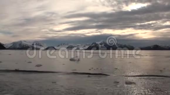 斯瓦尔巴德北冰洋背景雪山上的冰浮视频的预览图