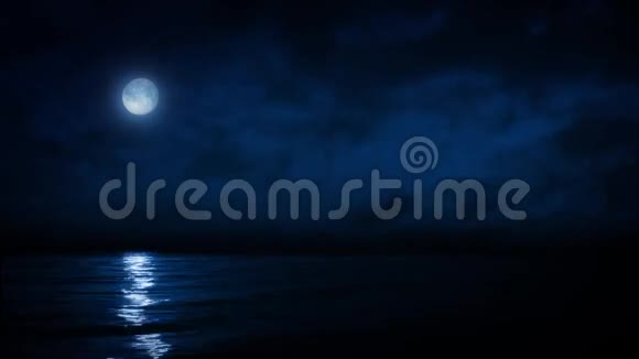 夜晚的满月映海视频的预览图