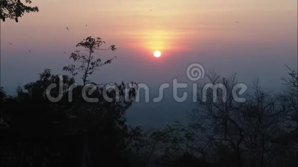 美丽的日落时间在泰国的山上和树木上流逝视频的预览图