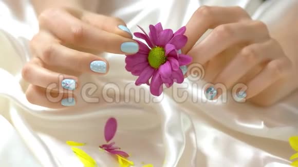 女人的手撕下菊花花瓣视频的预览图