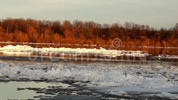戴伯克冰漂在河上冰漂在春天或初冬视频的预览图