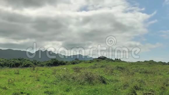 西班牙诺瑟恩乡村4公里的绿色景观景观景观群山覆盖草地山背景阳光明媚视频的预览图
