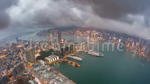 香港维多利亚港日落至夜间4k时程录像视频的预览图