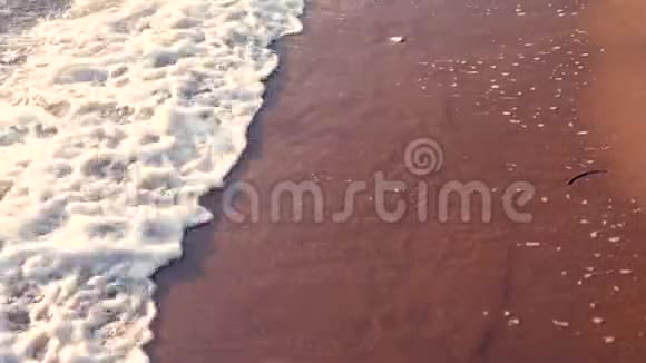 日落时海滩上的海浪夏日的海景背景视频的预览图