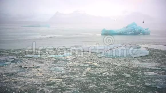 冰岛北极自然景观中冰川的冰山和冰视频的预览图