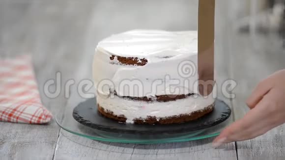 用奶油装饰蛋糕烹饪大师班设计蛋糕奶油蛋糕为度假视频的预览图