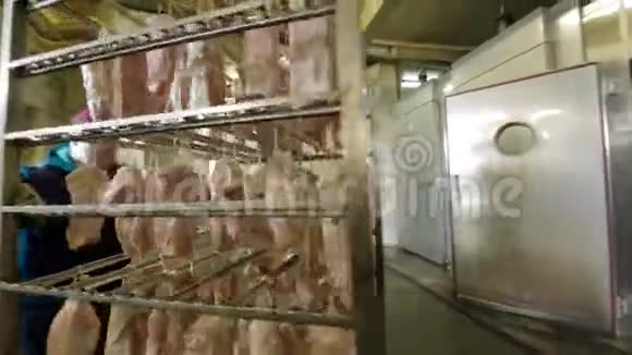 猪肉在烤箱里热冷却吸烟煮香肠牛肉猪肉植物视频的预览图