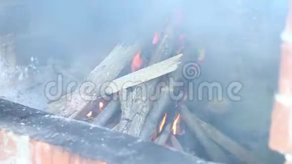 红砖壁炉中的柴火详情视频的预览图