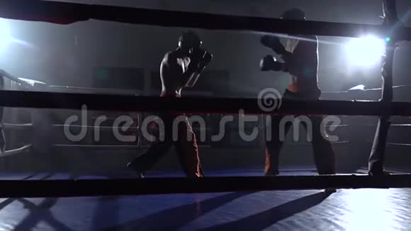 两个人在准备跆拳道比赛慢动作剪影视频的预览图