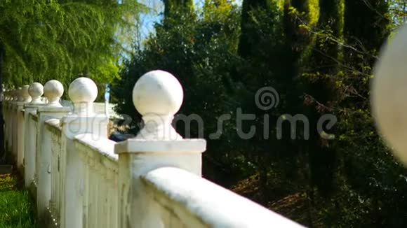 热带公园用球装饰的白色栏杆视频的预览图