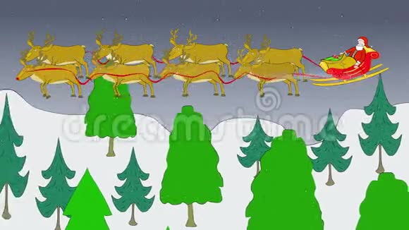 圣诞老人雪橇驯鹿苍蝇屋顶视频的预览图