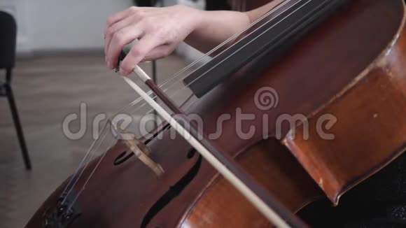 双低音提琴特写女性手演奏乐器视频的预览图