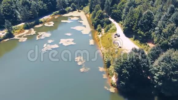 林中湖泊的鸟瞰图视频的预览图