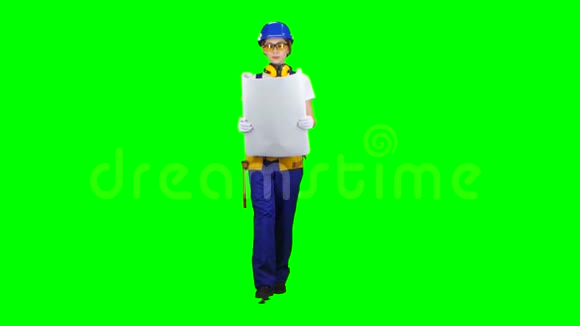 施工现场女设计师携带图纸绿色屏幕视频的预览图