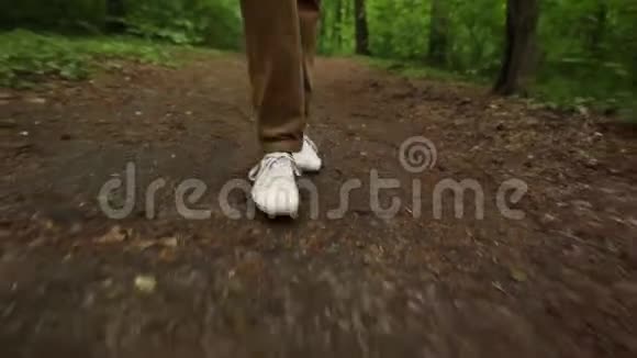 脚走过森林旅行者双腿合拢视频的预览图