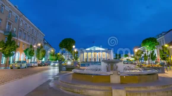 维尔纽斯市政厅广场和喷泉时间流逝视频的预览图