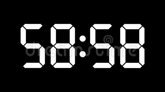 数字时钟倒计时从60到零全高清计时器与液晶显示白色数字超过黑色背景视频的预览图