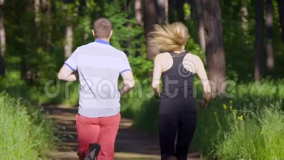 在公园里慢跑运动和健康的生活方式绿草和树木视频的预览图