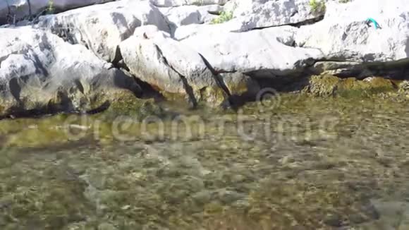 岩石海滩上清澈的海水视频的预览图