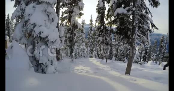 背着背包在雪山上行走的女人视频的预览图