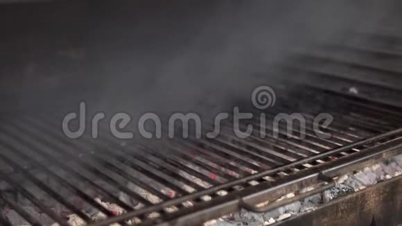 一块开胃的肉撒上盐和胡椒把烤架放在火上视频的预览图