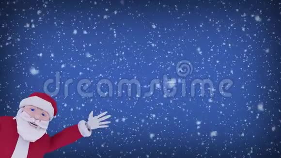 圣诞数字贺卡圣诞老人挥手微笑着雪花飘落的蓝色背景动画问候C视频的预览图