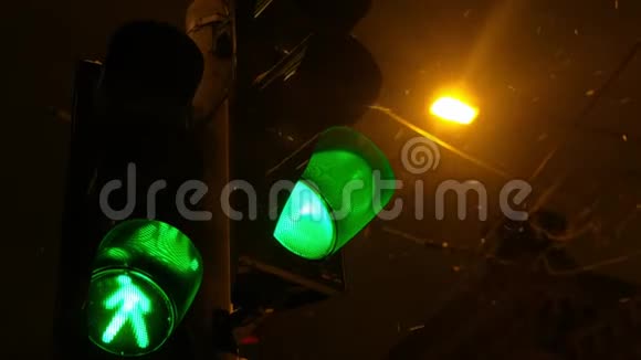 交通灯在冬季夜间由绿色变为红色视频的预览图