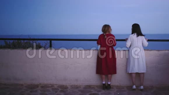 两个女朋友在海上看日落视频的预览图