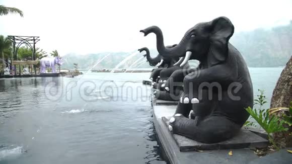 从巴厘岛大象雕像的树干流入温泉池视频的预览图