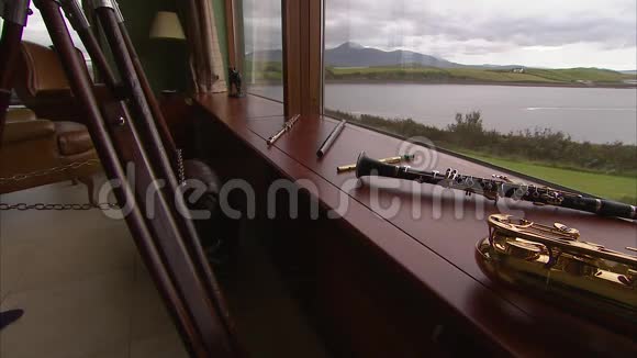 在窗台上用乐器拍打镜头视频的预览图