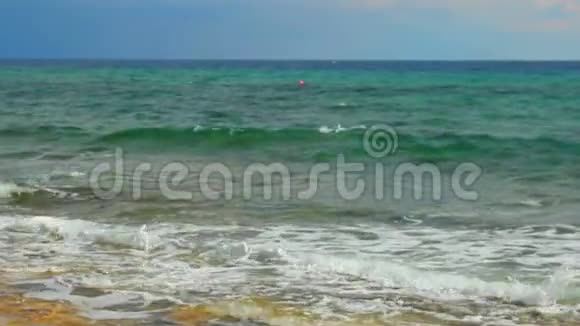 暴风雨波浪在海岸飞溅海痕在水中鲨鱼攻击危险视频的预览图