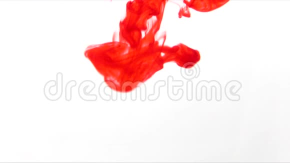 白色背景的清水中的红色食物染料视频的预览图