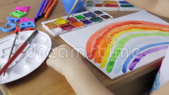 年轻女孩画彩虹视频的预览图