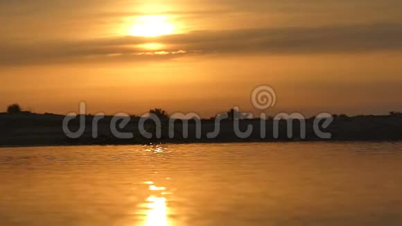 在斯洛莫的Dzharylhach岛上金色日落的令人印象深刻的摩天大楼视频的预览图
