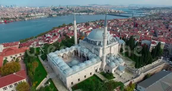 从伊斯坦布尔吐尔克天空中鸟瞰塞赫德清真寺视频的预览图