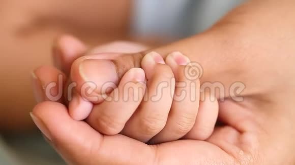 可爱的新生儿抱着妈妈手指视频的预览图